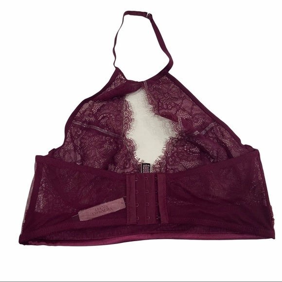 NWT Victorias Secret High Neck Large Sexy Lace Bralette Maroon Velvet Halter - Picture 5 of 5